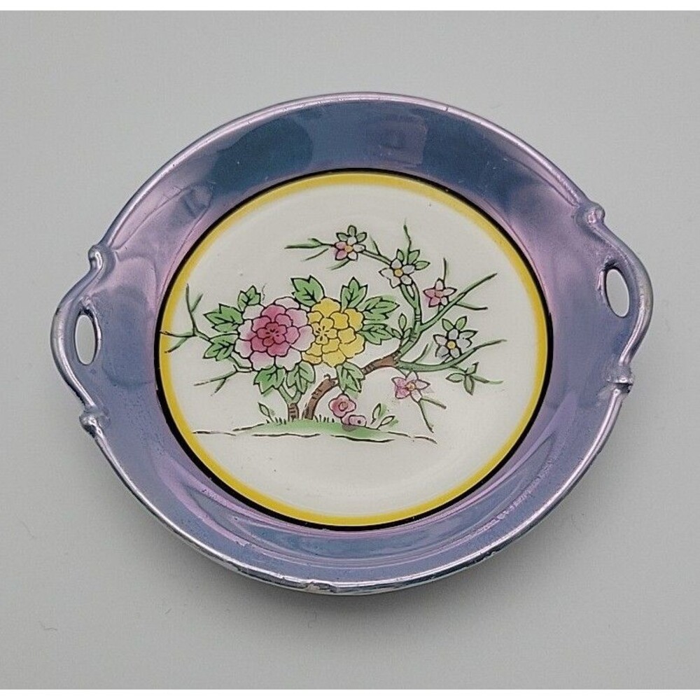 VTG HAND PAINTED FLOWERS NORITAKE PLATE BLUE LUSTER *Read Description*